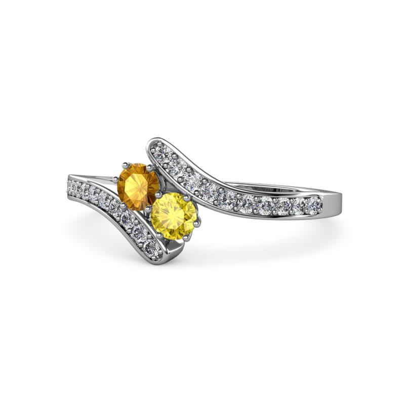 Eleni Citrine and Yellow Sapphire with Side Diamonds Bypass Ring 
