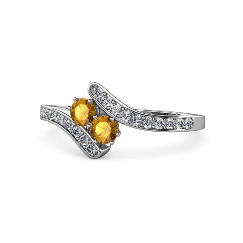 Eleni Citrine with Side Diamonds Bypass Ring 