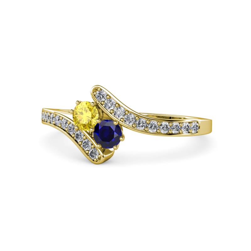 Eleni Yellow and Blue Sapphire with Side Diamonds Bypass Ring 