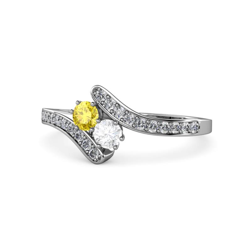 Eleni Yellow and White Sapphire with Side Diamonds Bypass Ring 