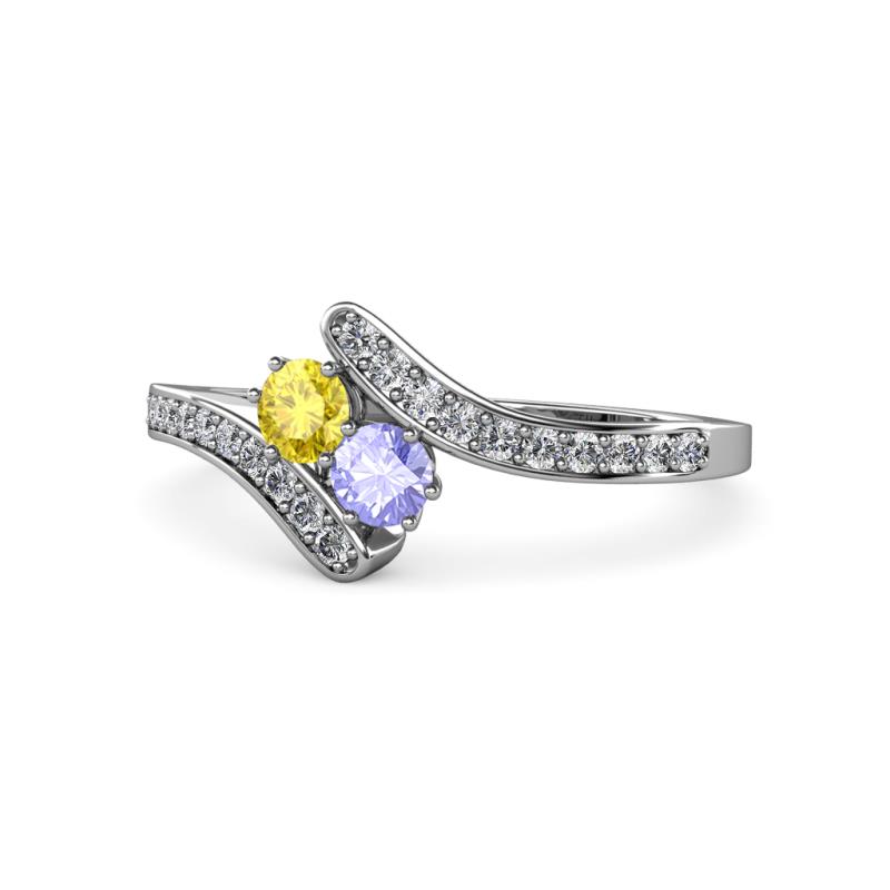 Eleni Yellow Sapphire and Tanzanite with Side Diamonds Bypass Ring 