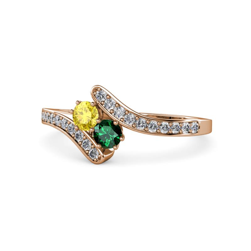 Eleni Yellow Sapphire and Emerald with Side Diamonds Bypass Ring 
