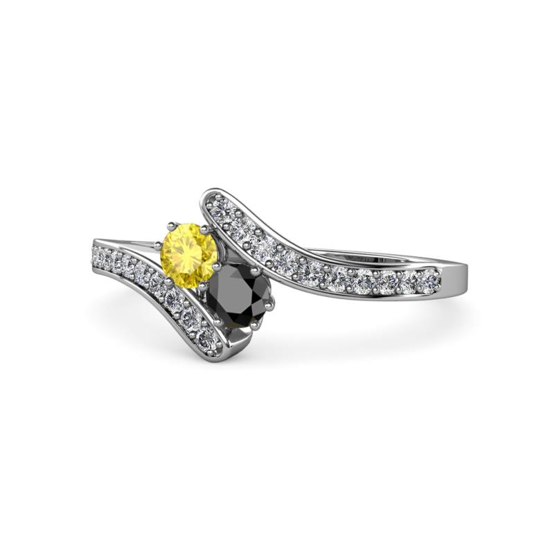 Eleni Yellow Sapphire and Black Diamond with Side Diamonds Bypass Ring 