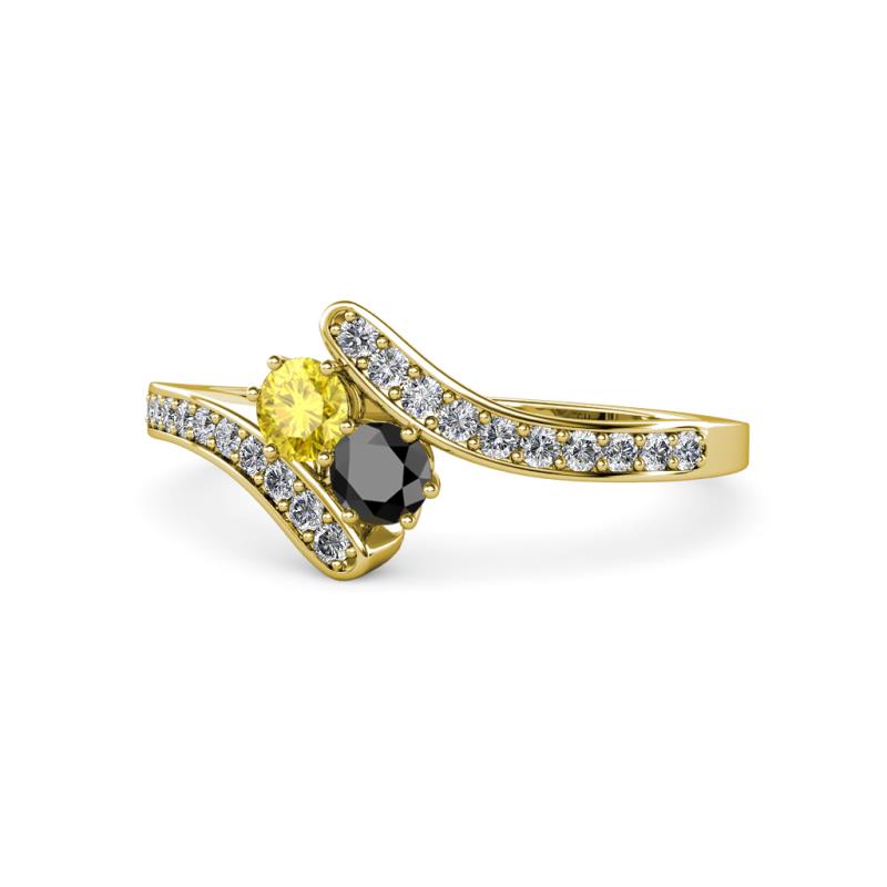 Eleni Yellow Sapphire and Black Diamond with Side Diamonds Bypass Ring 