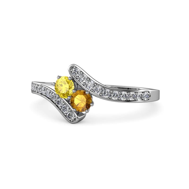 Eleni Yellow Sapphire and Citrine with Side Diamonds Bypass Ring 