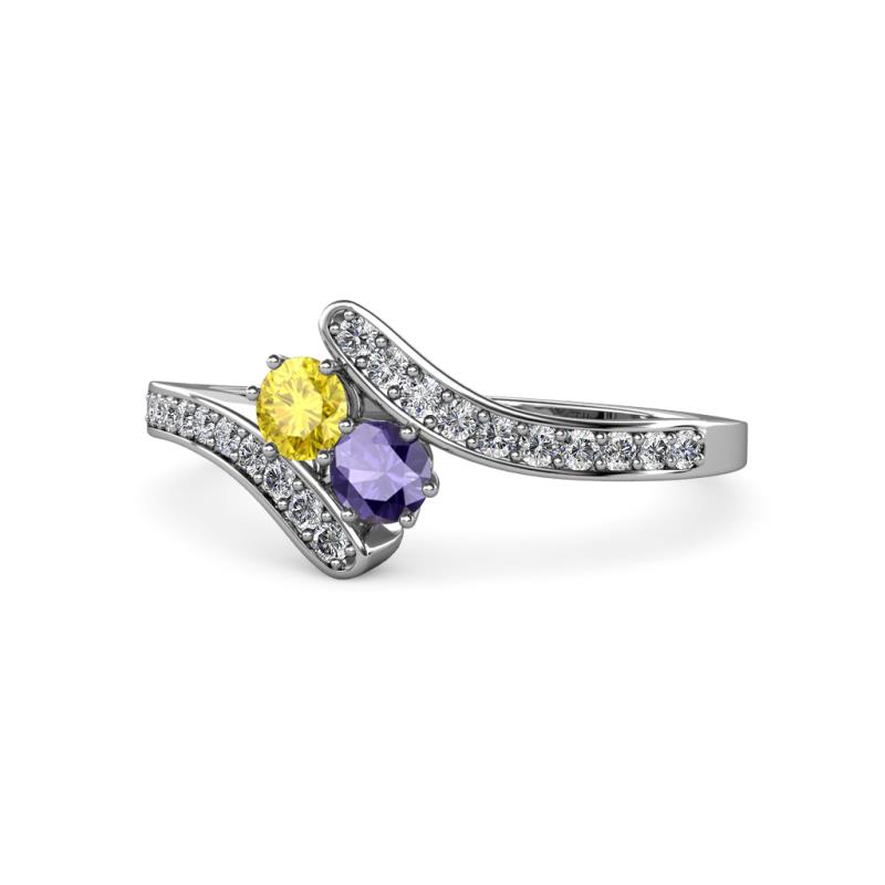 Eleni Yellow Sapphire and Iolite with Side Diamonds Bypass Ring 