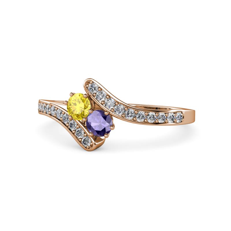 Eleni Yellow Sapphire and Iolite with Side Diamonds Bypass Ring 