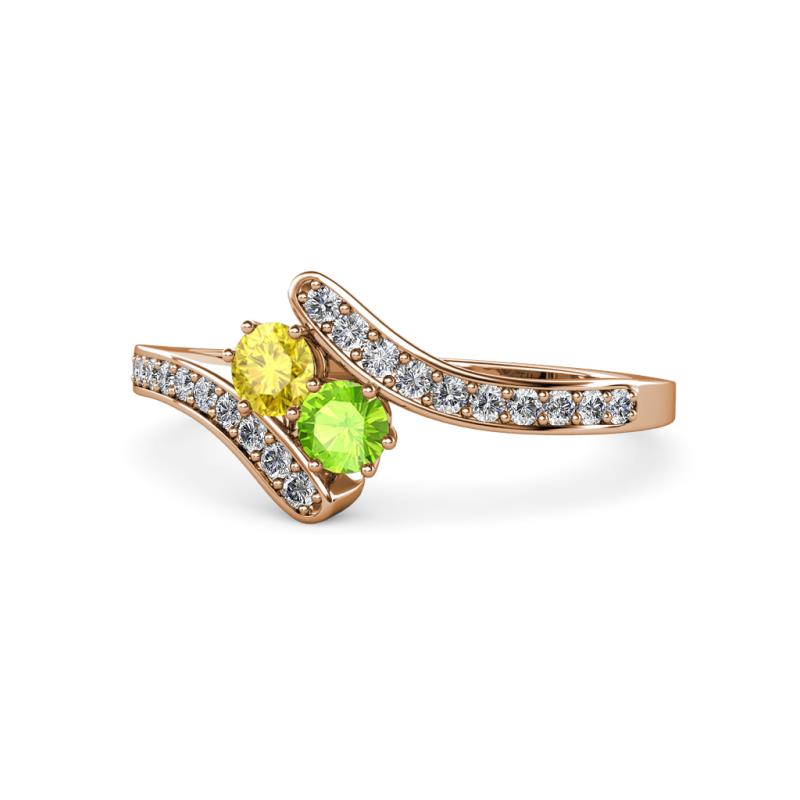 Eleni Yellow Sapphire and Peridot with Side Diamonds Bypass Ring 