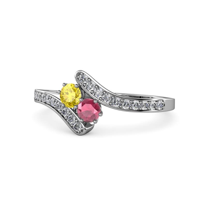 Eleni Yellow Sapphire and Rhodolite Garnet with Side Diamonds Bypass Ring 
