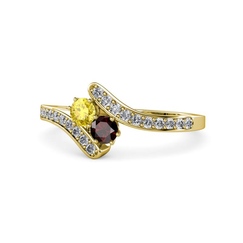 Eleni Yellow Sapphire and Red Garnet with Side Diamonds Bypass Ring 