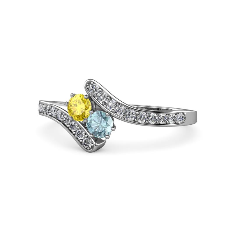Eleni Yellow Sapphire and Aquamarine with Side Diamonds Bypass Ring 