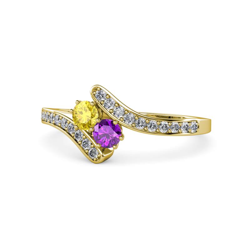 Eleni Yellow Sapphire and Amethyst with Side Diamonds Bypass Ring 