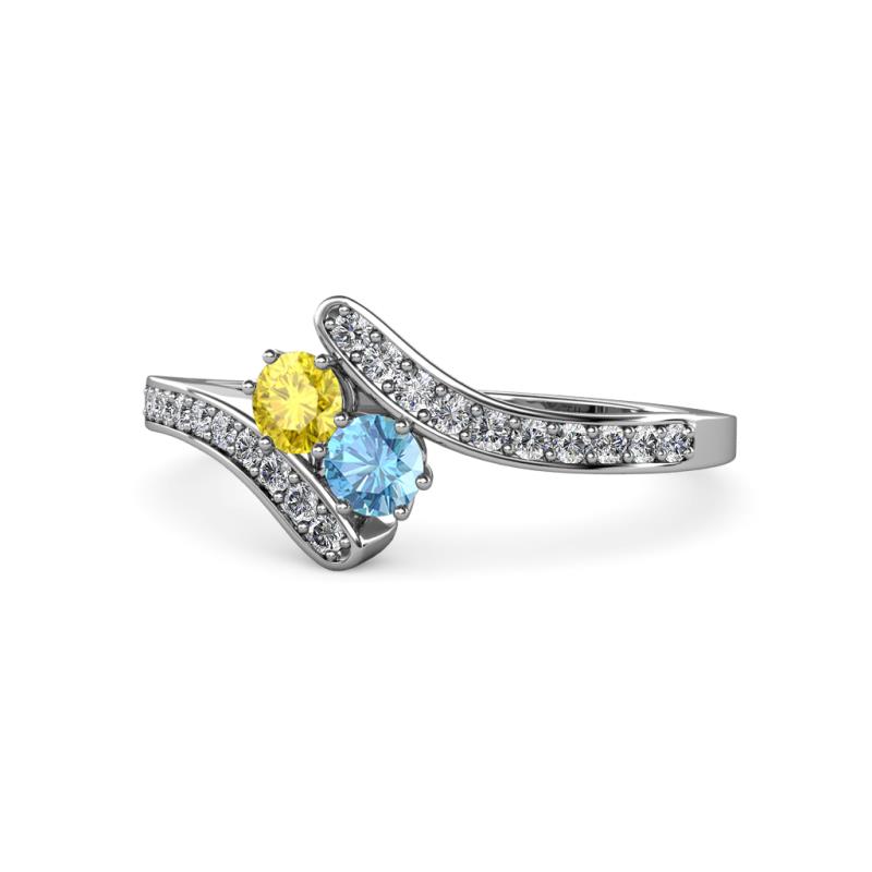 Eleni Yellow Sapphire and Blue Topaz with Side Diamonds Bypass Ring 
