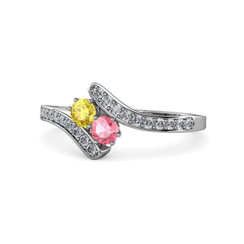 Eleni Yellow Sapphire and Pink Tourmaline with Side Diamonds Bypass Ring 