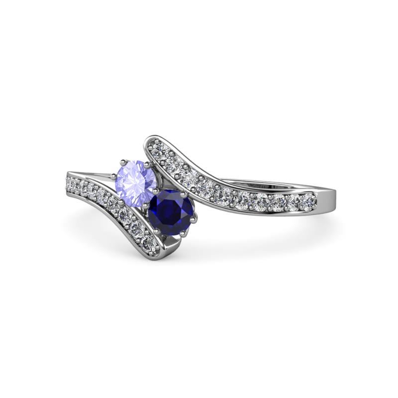 Eleni Tanzanite and Blue Sapphire with Side Diamonds Bypass Ring 