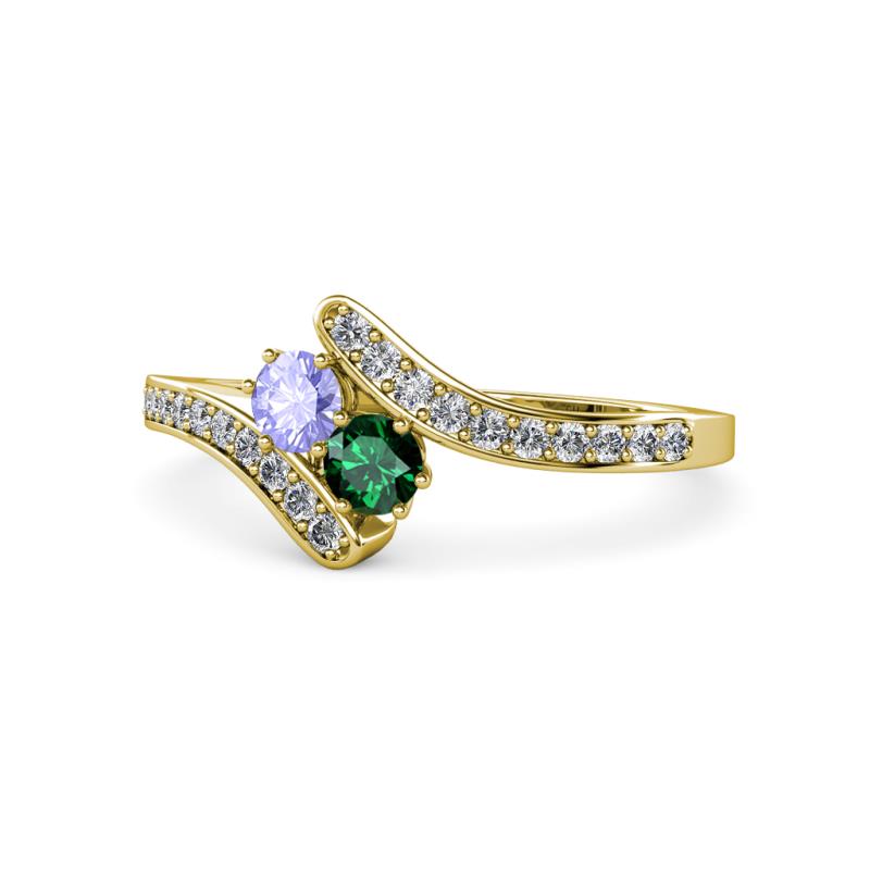 Eleni Tanzanite and Emerald with Side Diamonds Bypass Ring 