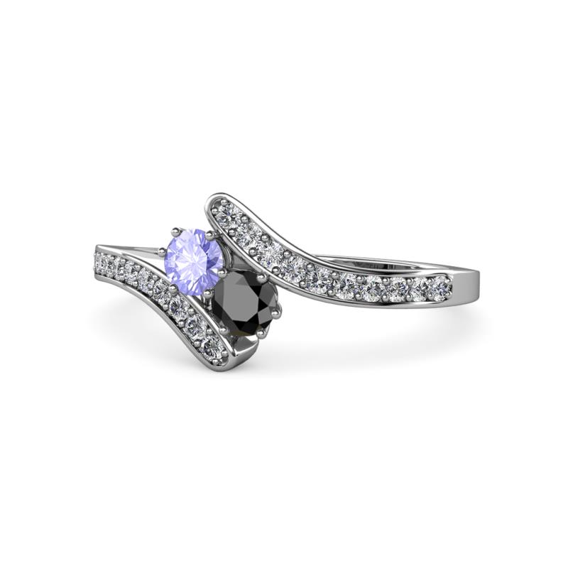 Eleni Tanzanite and Black Diamond with Side Diamonds Bypass Ring 