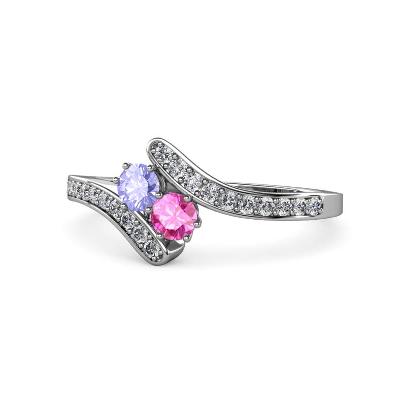Eleni Tanzanite and Pink Sapphire with Side Diamonds Bypass Ring 