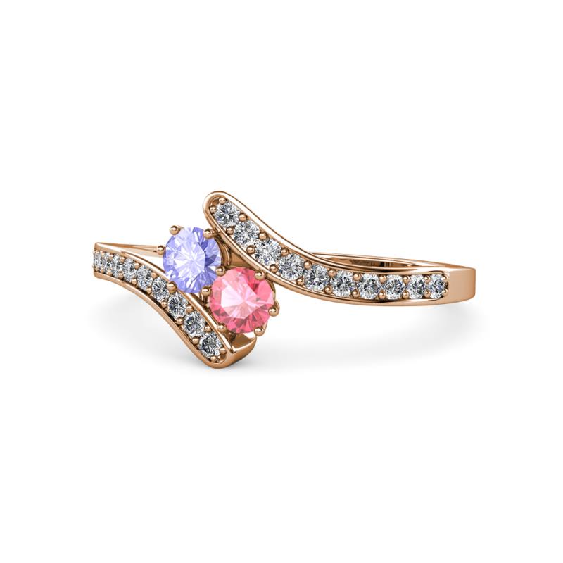 Eleni Tanzanite and Pink Tourmaline with Side Diamonds Bypass Ring 