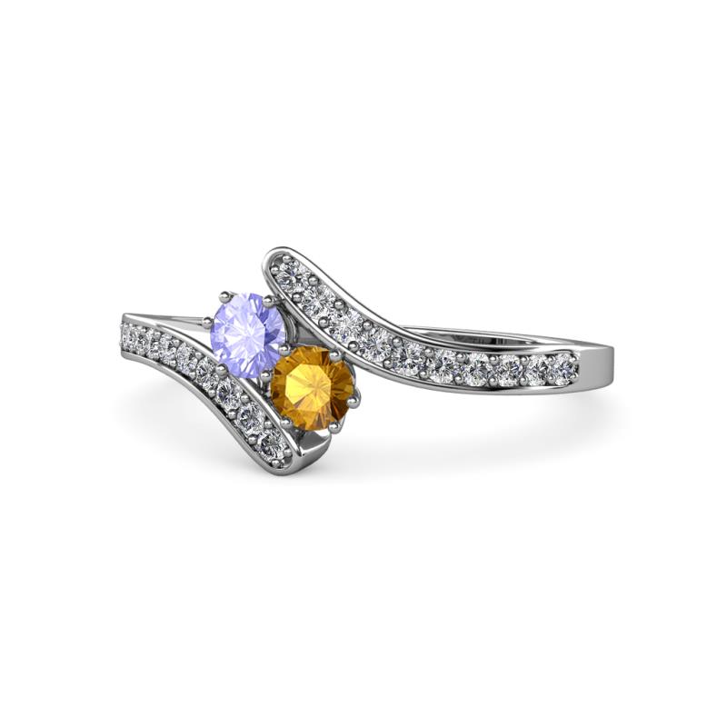 Eleni Tanzanite and Citrine with Side Diamonds Bypass Ring 