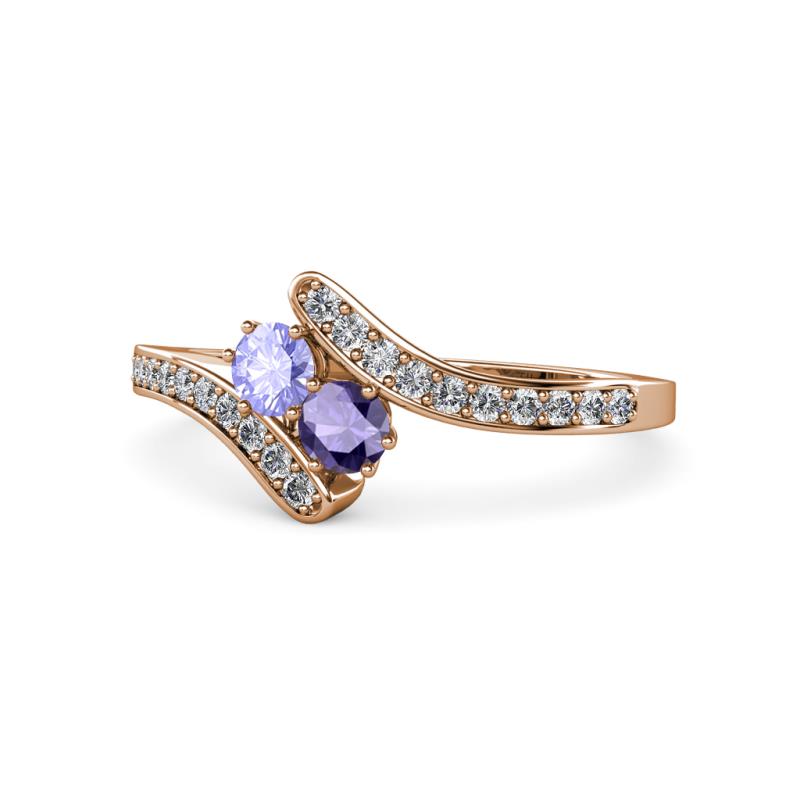 Eleni Tanzanite and Iolite with Side Diamonds Bypass Ring 