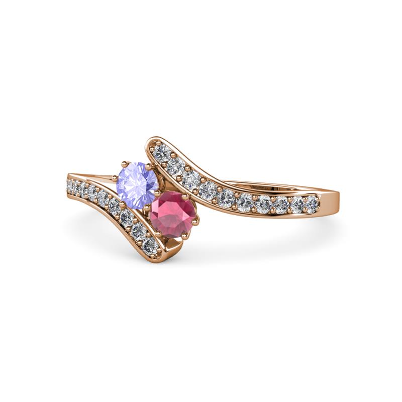 Eleni Tanzanite and Rhodolite Garnet with Side Diamonds Bypass Ring 