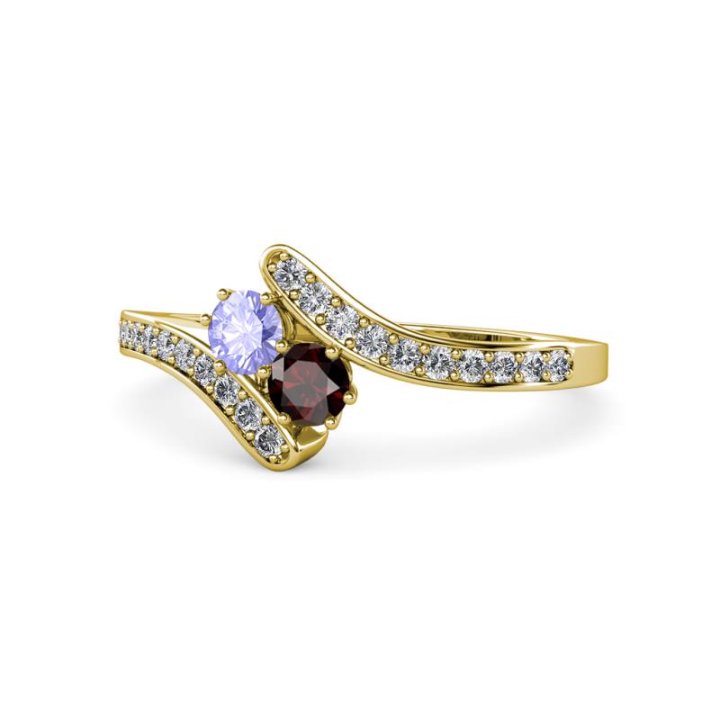 Eleni Tanzanite and Red Garnet with Side Diamonds Bypass Ring 