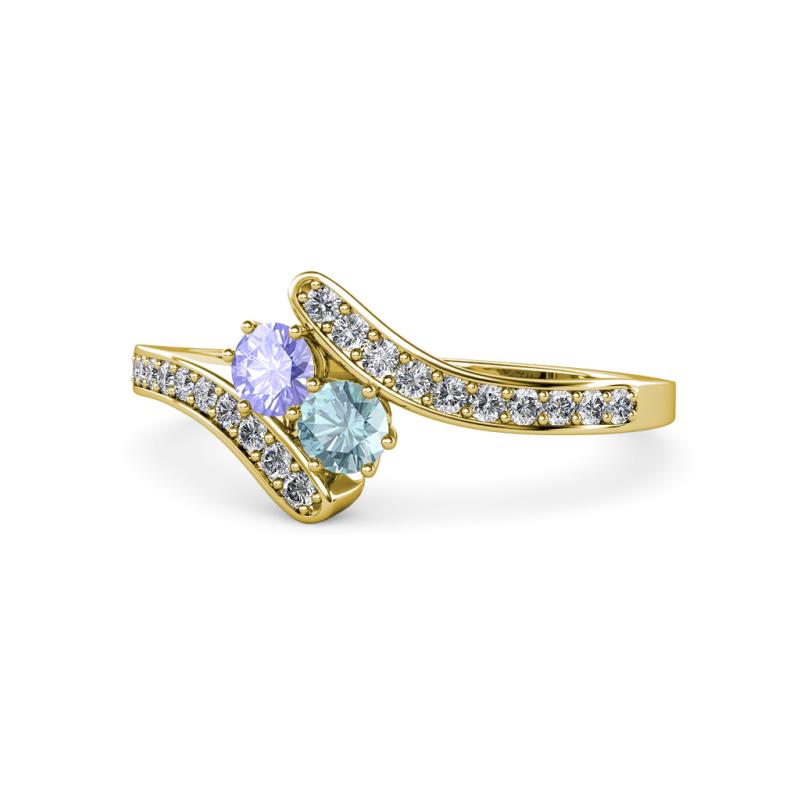 Eleni Tanzanite and Aquamarine with Side Diamonds Bypass Ring 