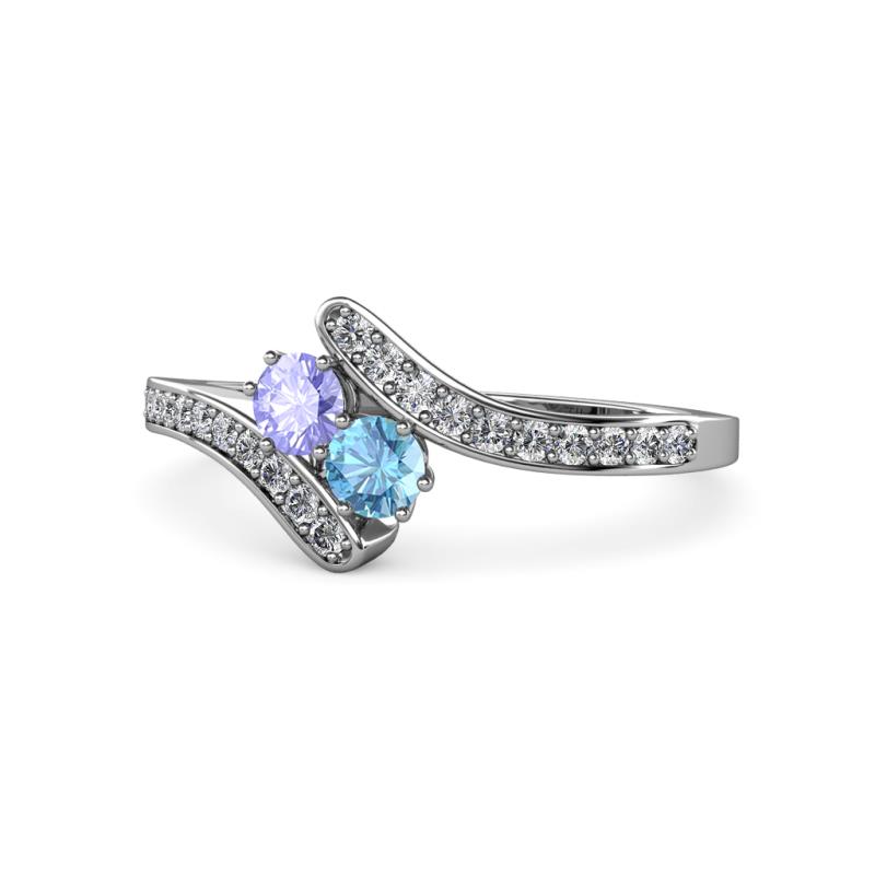 Eleni Tanzanite and Blue Topaz with Side Diamonds Bypass Ring 