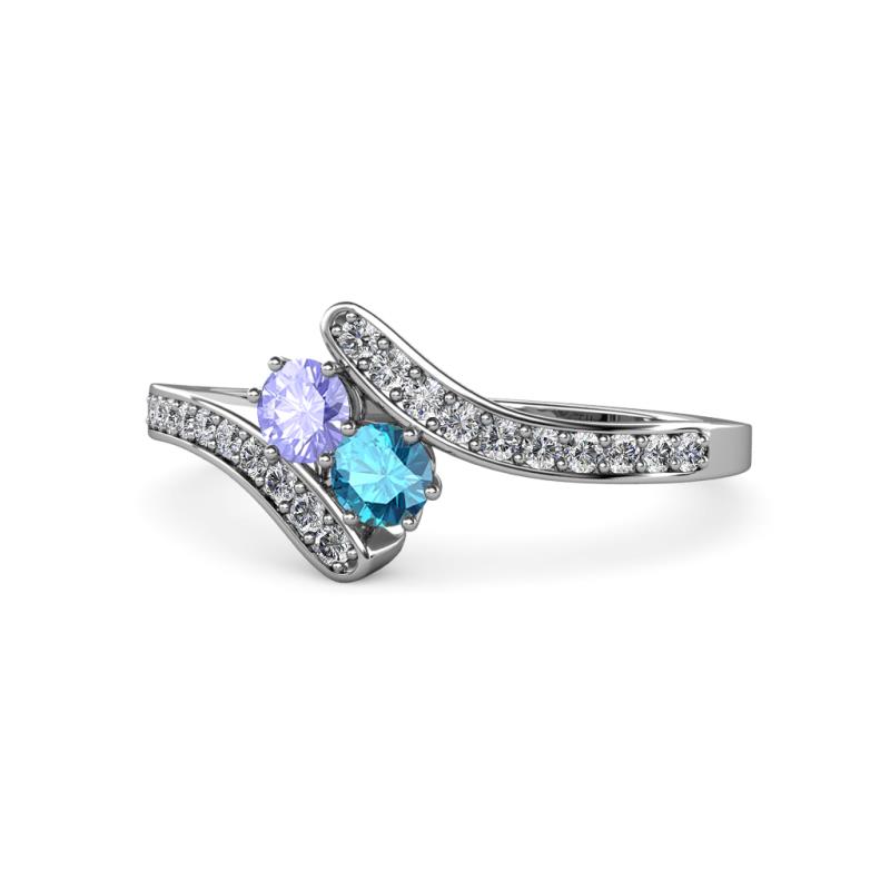 Eleni Tanzanite and London Blue Topaz with Side Diamonds Bypass Ring 