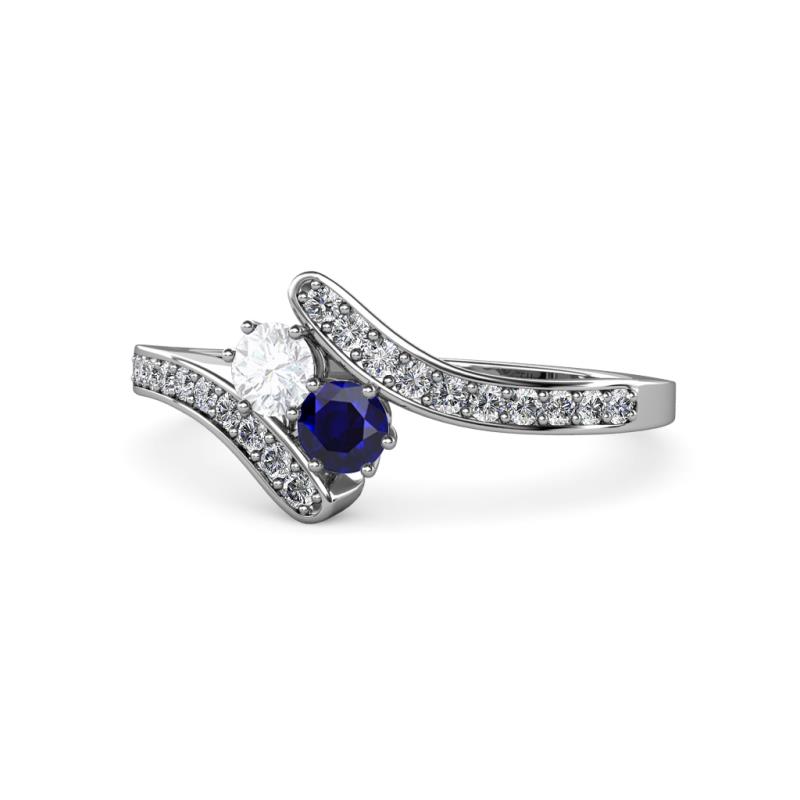 Eleni White and Blue Sapphire with Side Diamonds Bypass Ring 