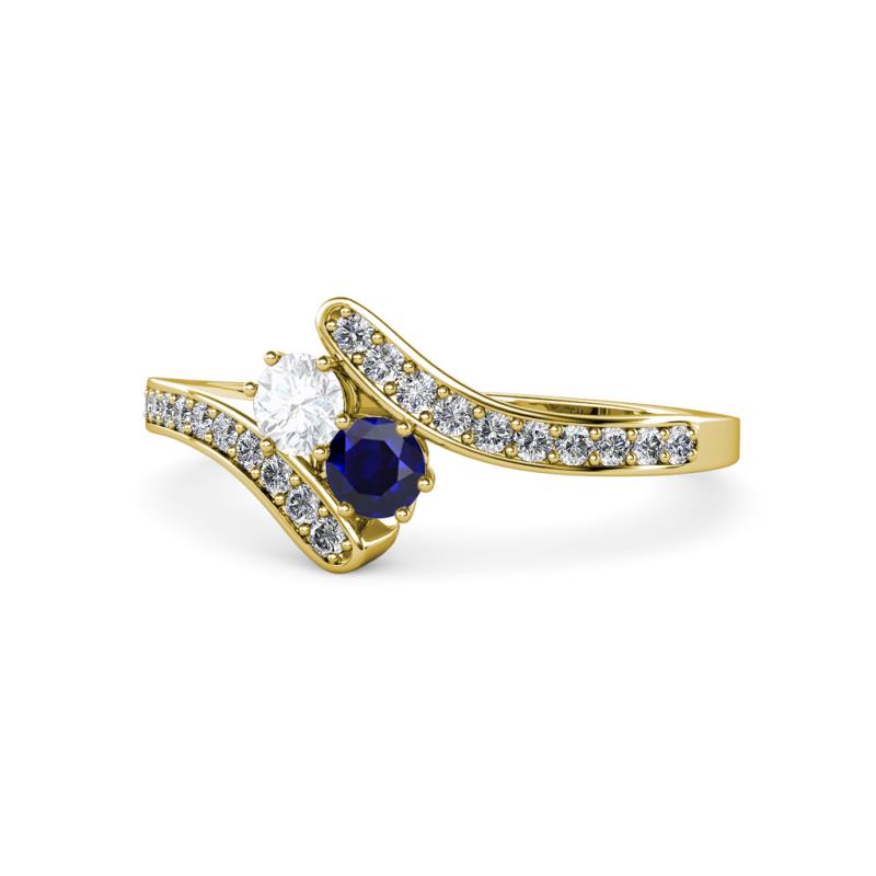 Eleni White and Blue Sapphire with Side Diamonds Bypass Ring 
