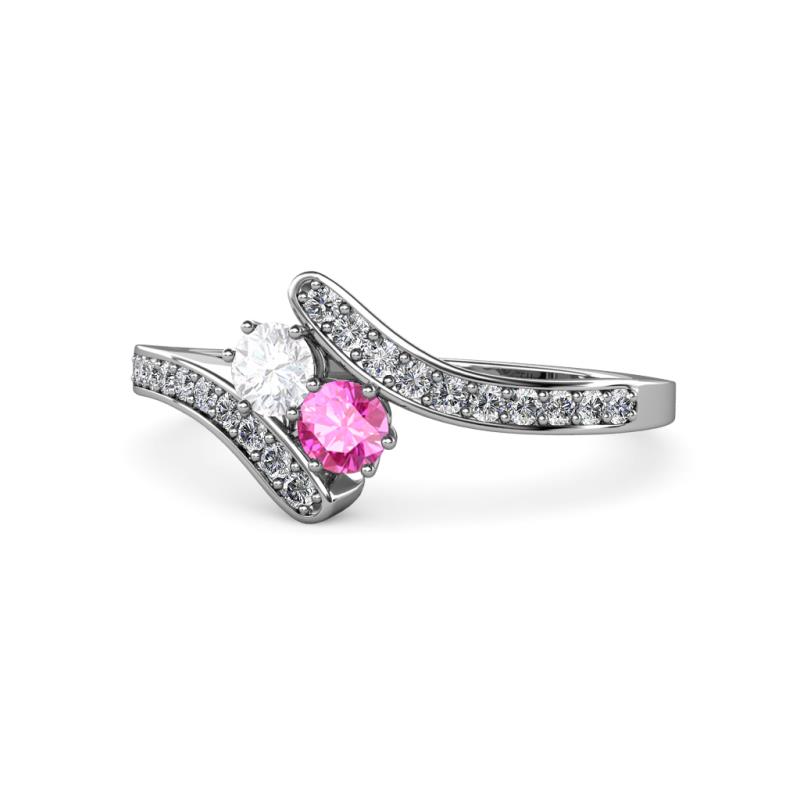 Eleni White and Pink Sapphire with Side Diamonds Bypass Ring 