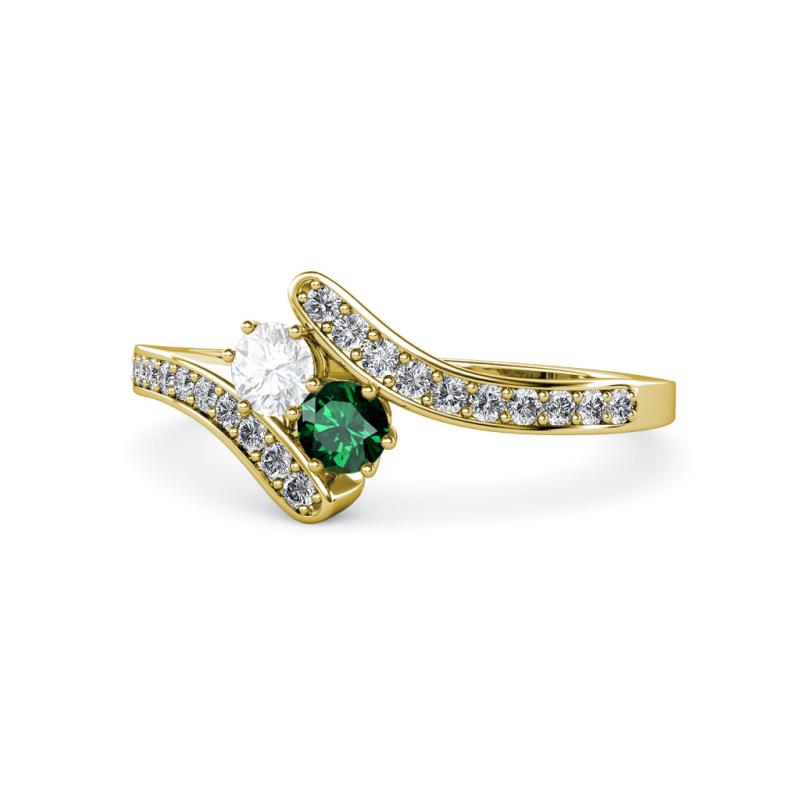 Eleni White Sapphire and Emerald with Side Diamonds Bypass Ring 