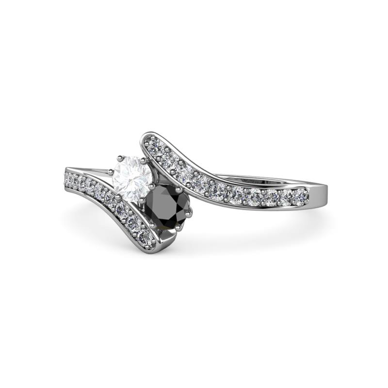Eleni White Sapphire and Black Diamond with Side Diamonds Bypass Ring 
