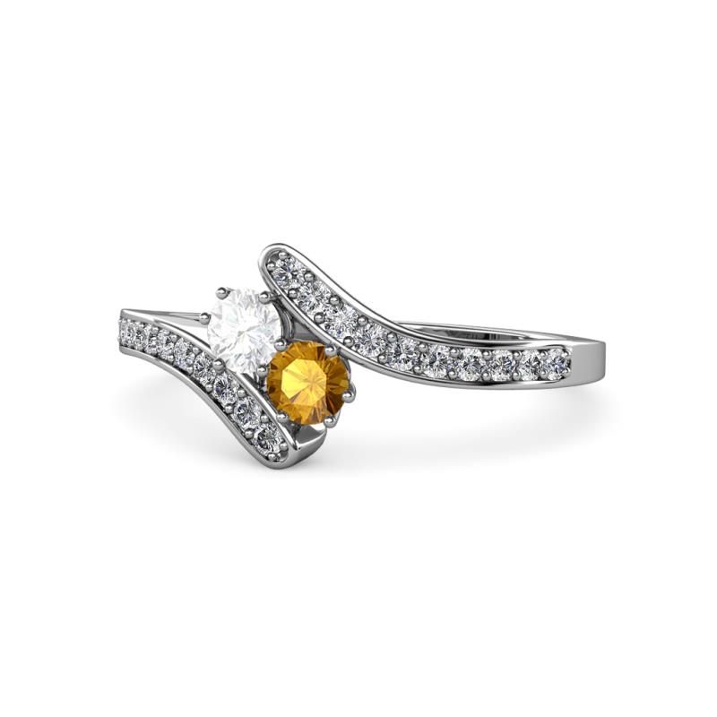 Eleni White Sapphire and Citrine with Side Diamonds Bypass Ring 