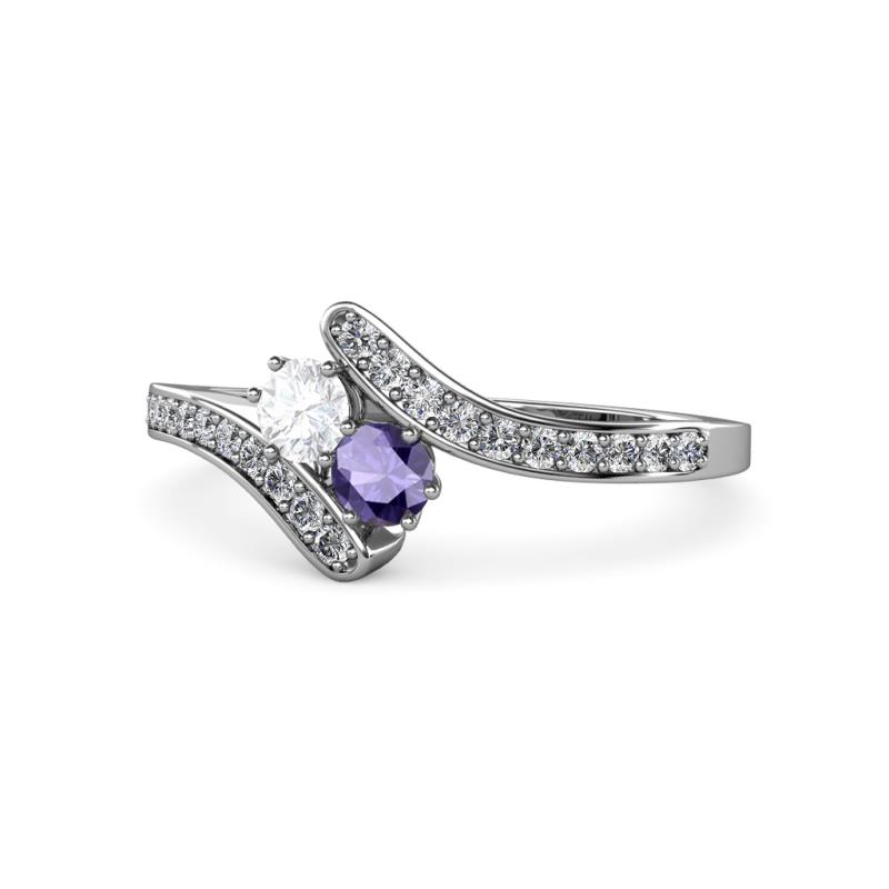 Eleni White Sapphire and Iolite with Side Diamonds Bypass Ring 