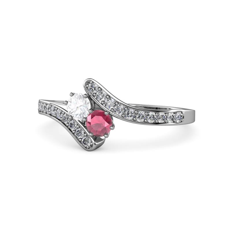 Eleni White Sapphire and Rhodolite Garnet with Side Diamonds Bypass Ring 