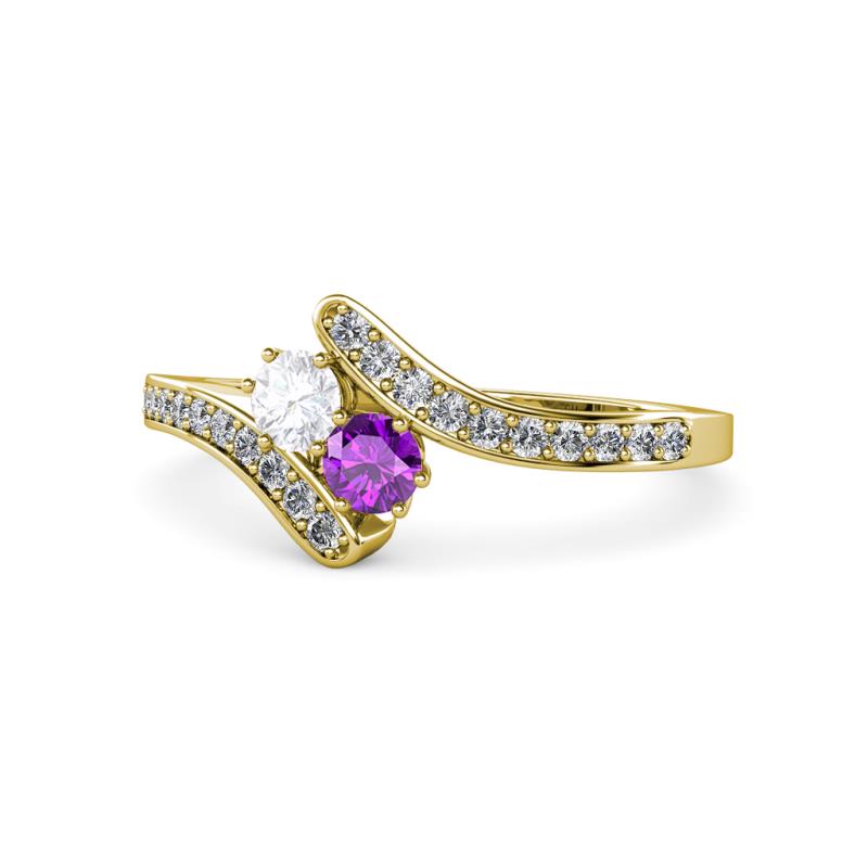 Eleni White Sapphire and Amethyst with Side Diamonds Bypass Ring 