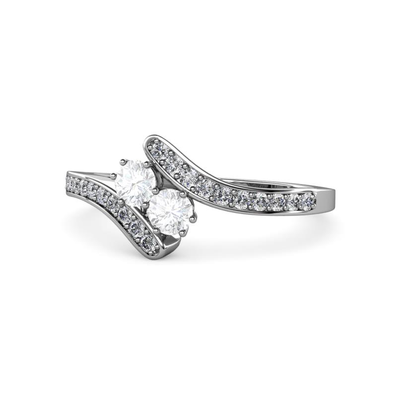Eleni White Sapphire with Side Diamonds Bypass Ring 