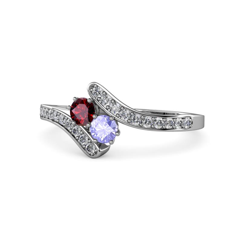 Eleni Ruby and Tanzanite with Side Diamonds Bypass Ring 