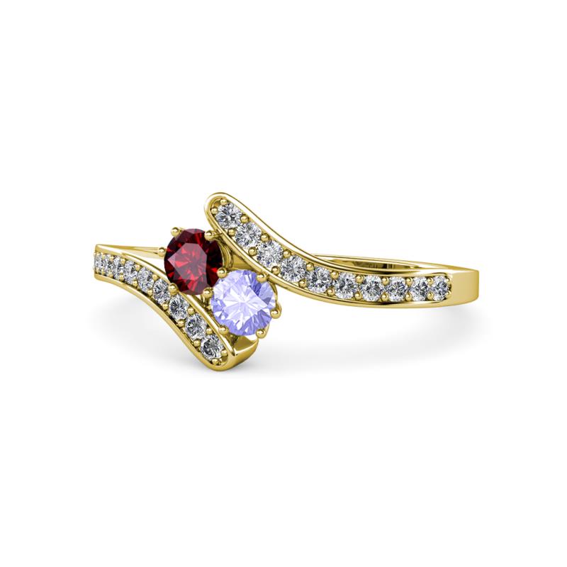 Eleni Ruby and Tanzanite with Side Diamonds Bypass Ring 