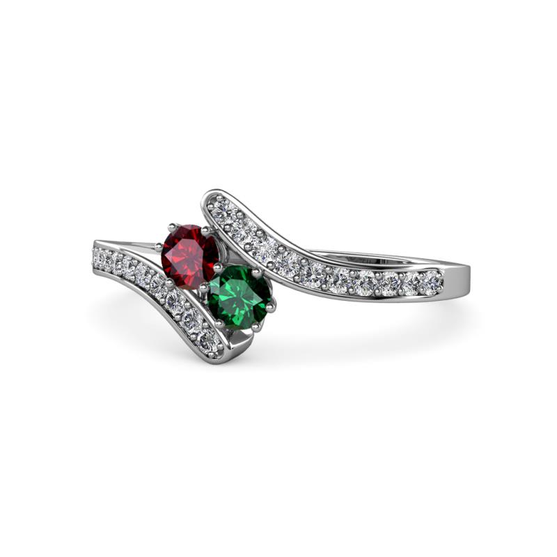 Eleni Ruby and Emerald with Side Diamonds Bypass Ring 