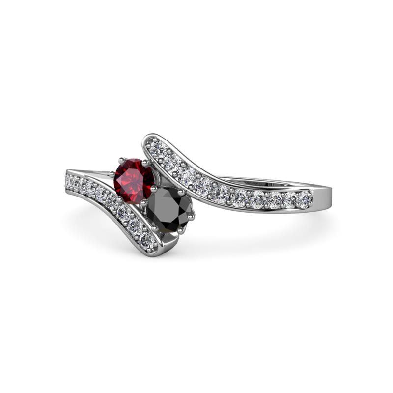 Eleni Ruby and Black Diamond with Side Diamonds Bypass Ring 