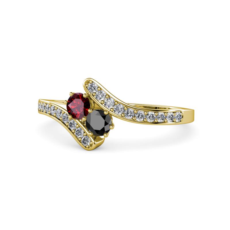 Eleni Ruby and Black Diamond with Side Diamonds Bypass Ring 