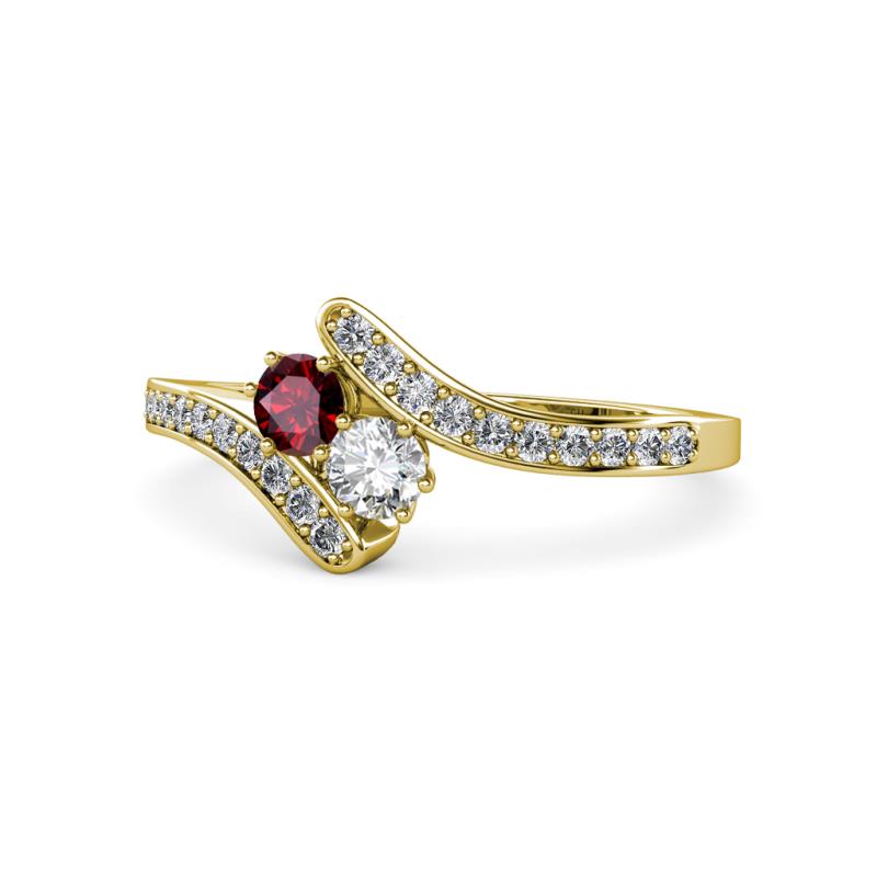 Eleni Ruby and Diamond with Side Diamonds Bypass Ring 