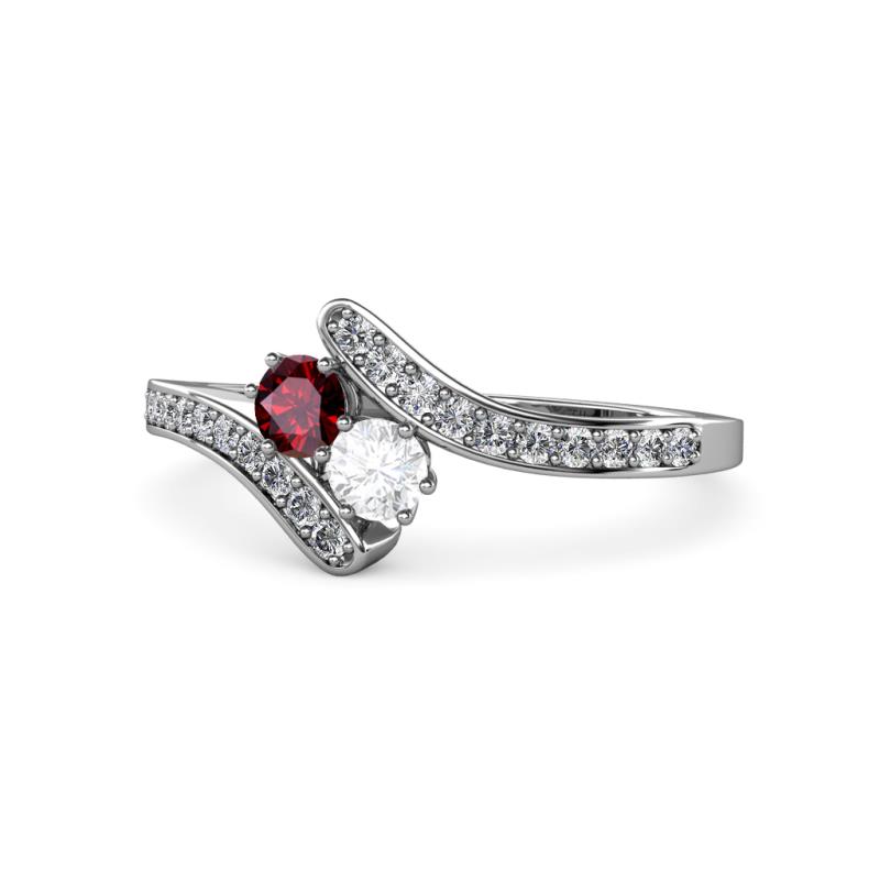 Eleni Ruby and White Sapphire with Side Diamonds Bypass Ring 