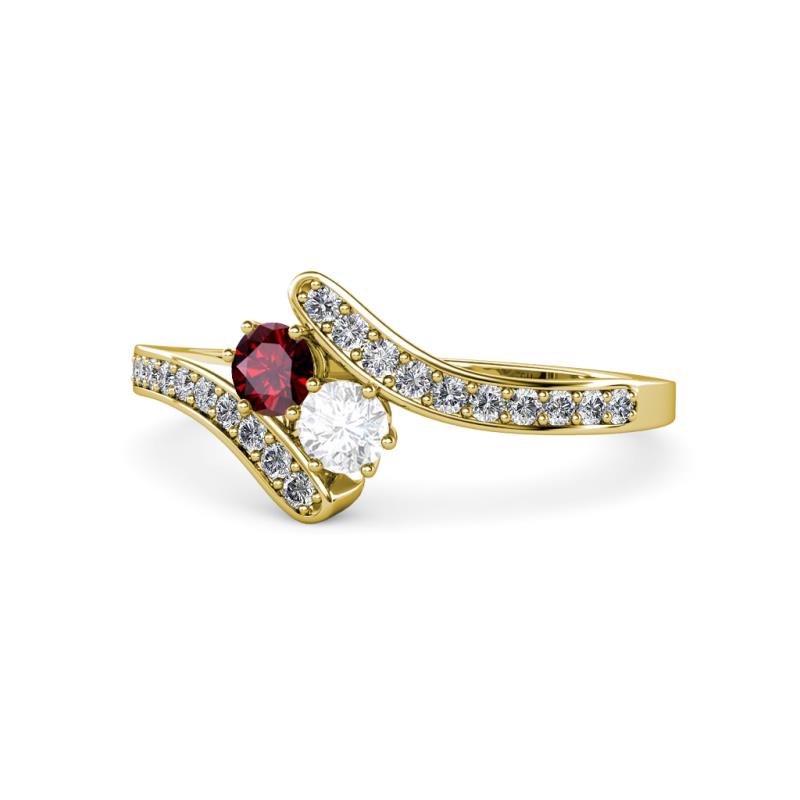 Eleni Ruby and White Sapphire with Side Diamonds Bypass Ring 