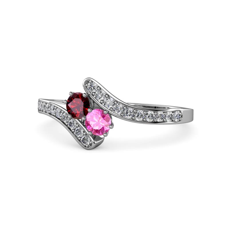 Eleni Ruby and Pink Sapphire with Side Diamonds Bypass Ring 