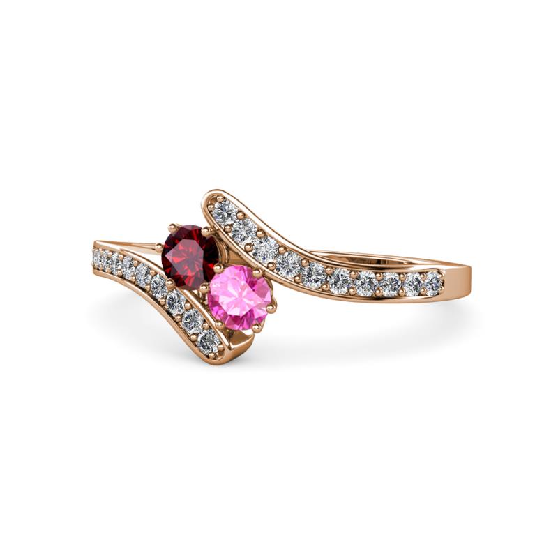 Eleni Ruby and Pink Sapphire with Side Diamonds Bypass Ring 